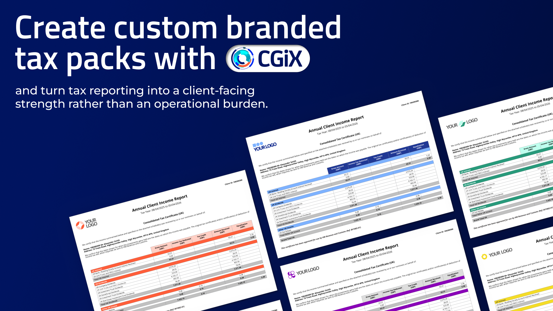 Create custom branded tax packs with CGiX and turn UK tax reporting into a client-facing strength rather than an operational burden.